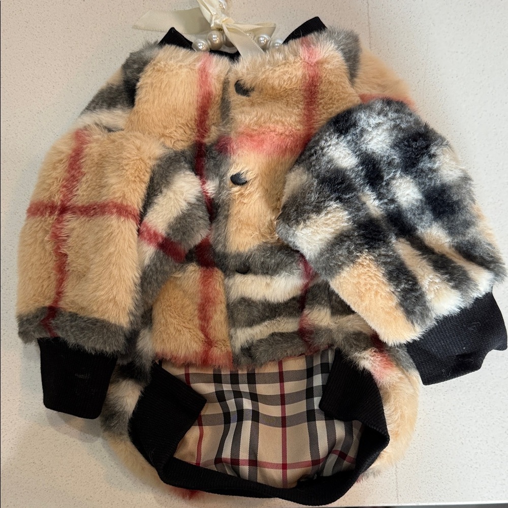 Plaid Faux Fur Dog Jacket